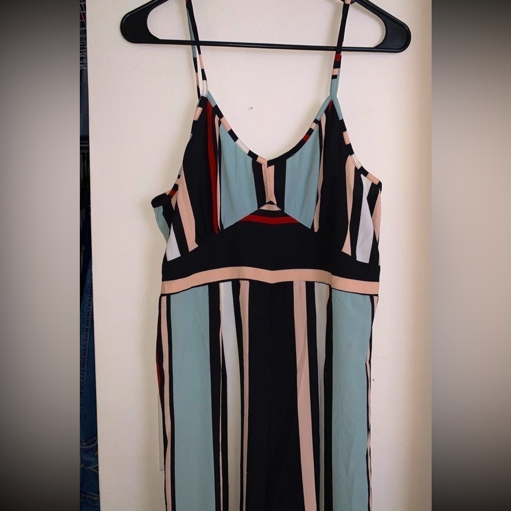 NWT Angie striped smocked back wide leg cropped jumpsuit L boho contemporary